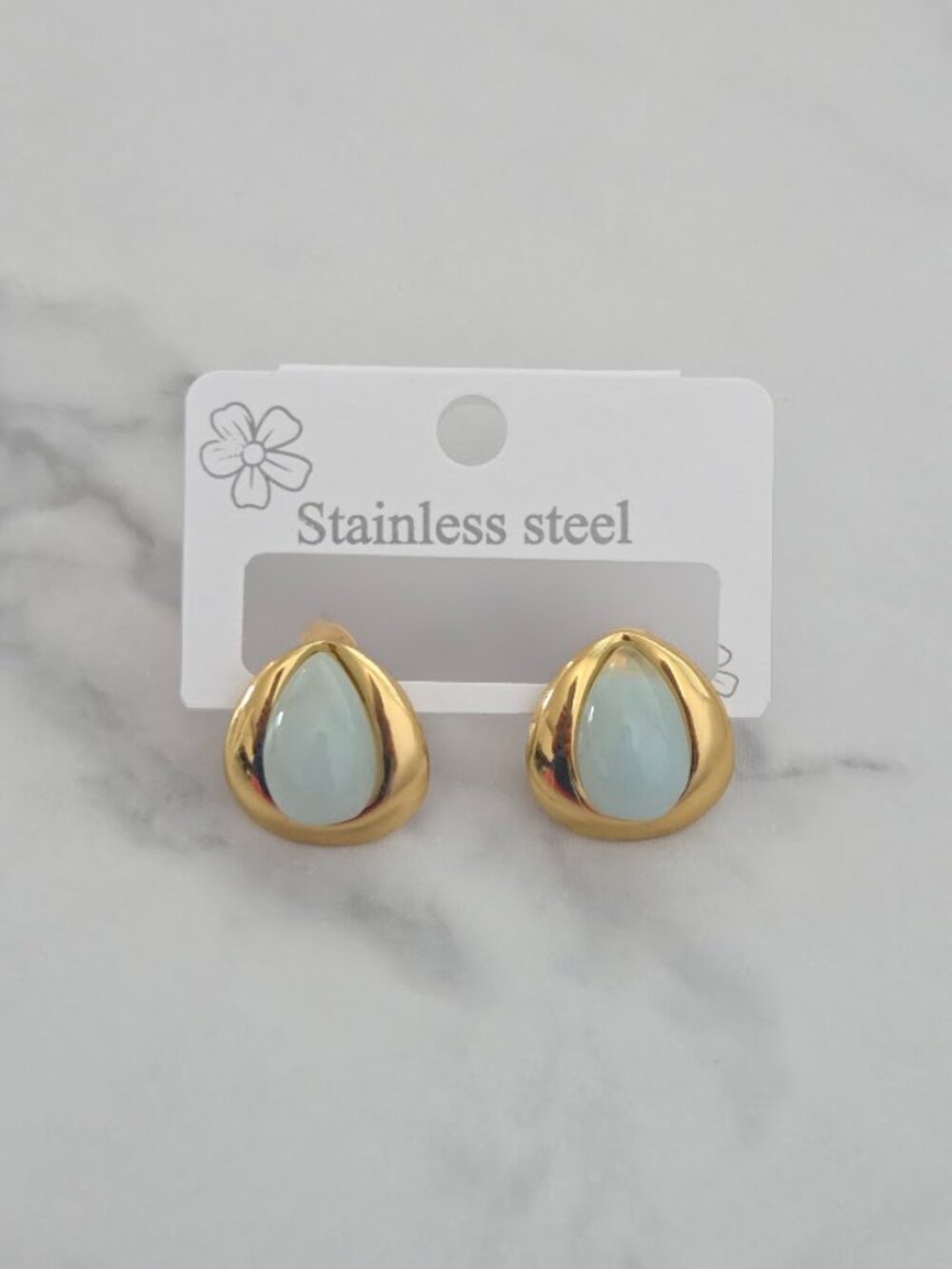 Light Blue Teardrop Stone Gold Stud Statement Earrings - Picture 2 of 12